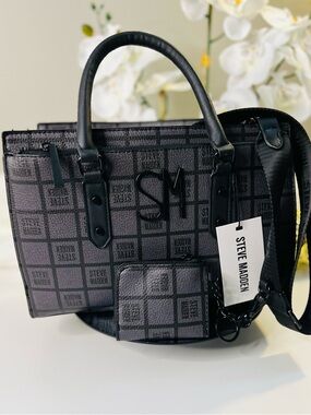 Steve Madden Black Logo Satchel with Removable Strap